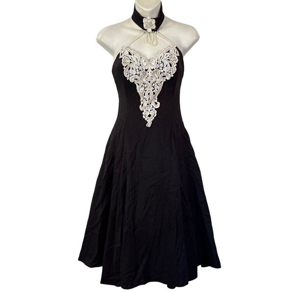 Loralie Womens Vintage Black Formal Prom Dress Choker Collar 90s Black sz 4